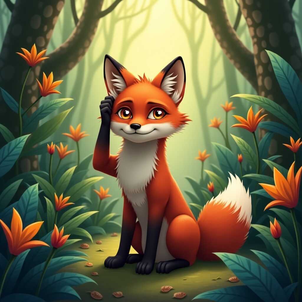 Flux Dev A serene and contemplative fox with piercing orange e 0