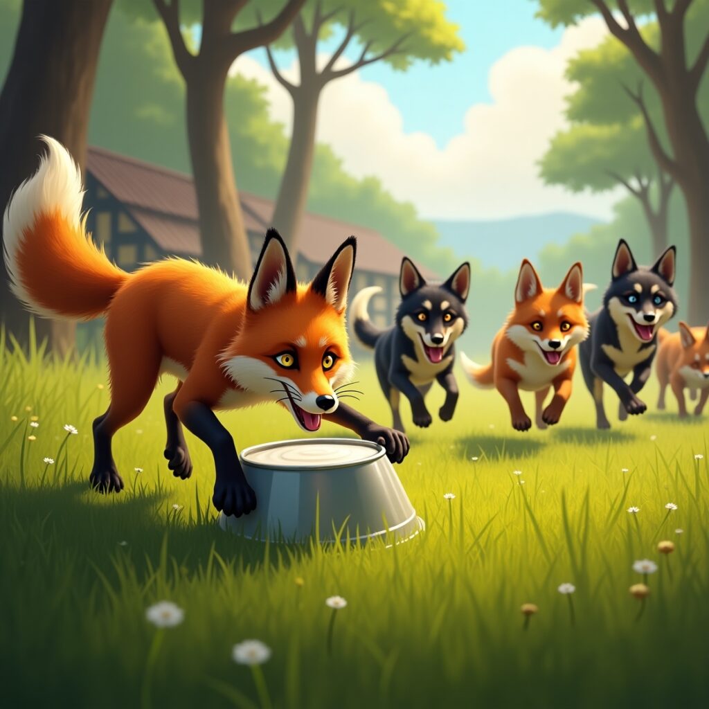 Flux Dev In a serene village landscape a sly fox with bushy or 1